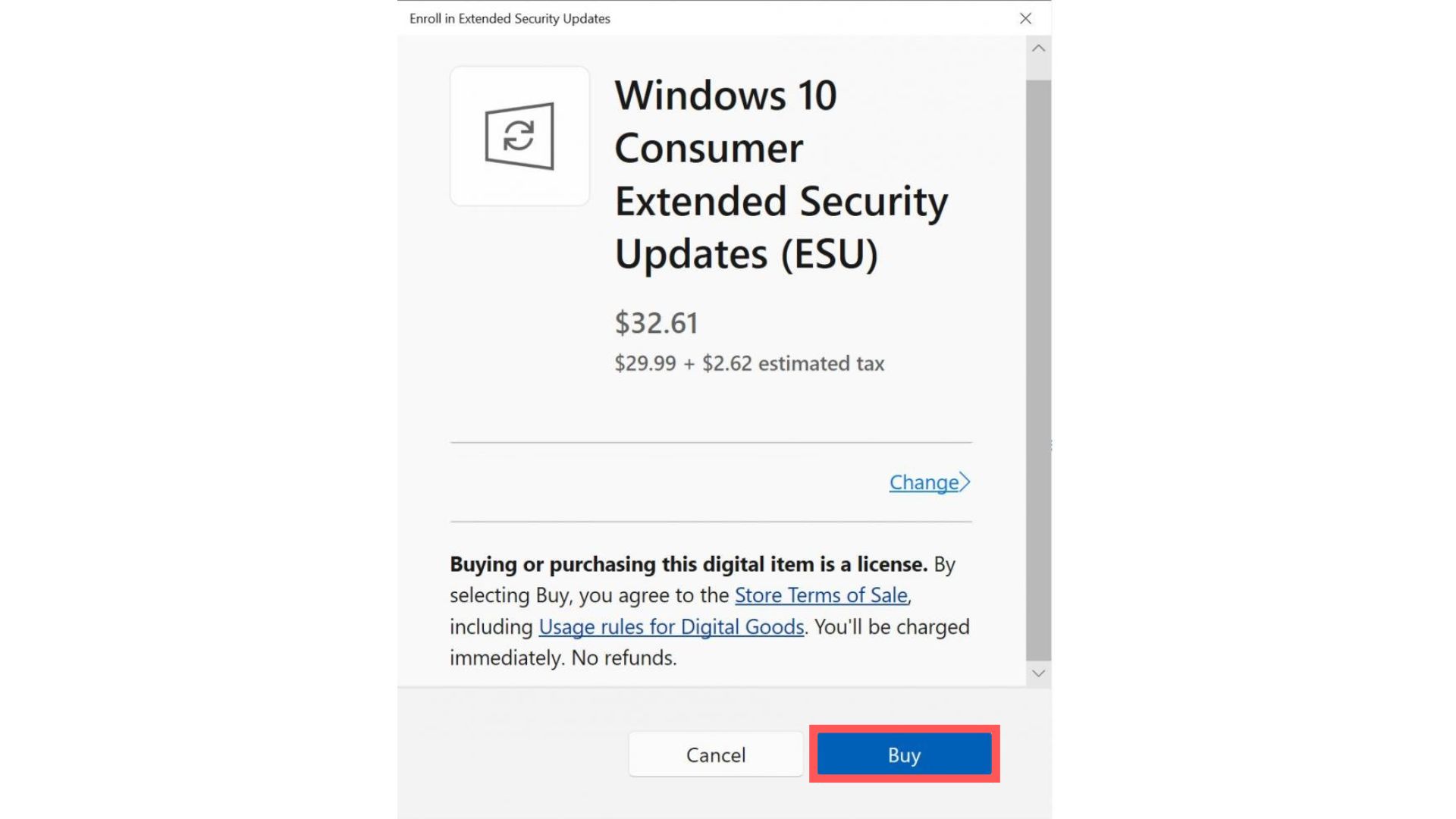 Cost of Windows 10 ESU for local account