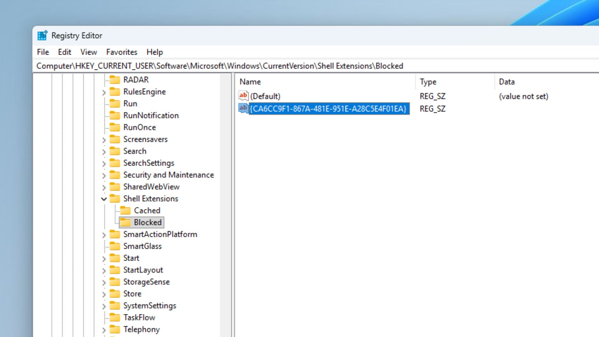 Creating a New Value in Blocked Sub key.