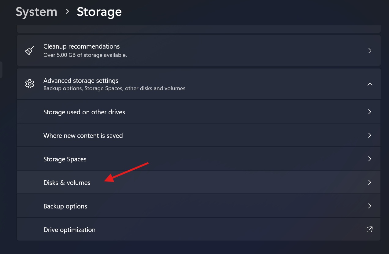 Disks and volumes in Windows 11