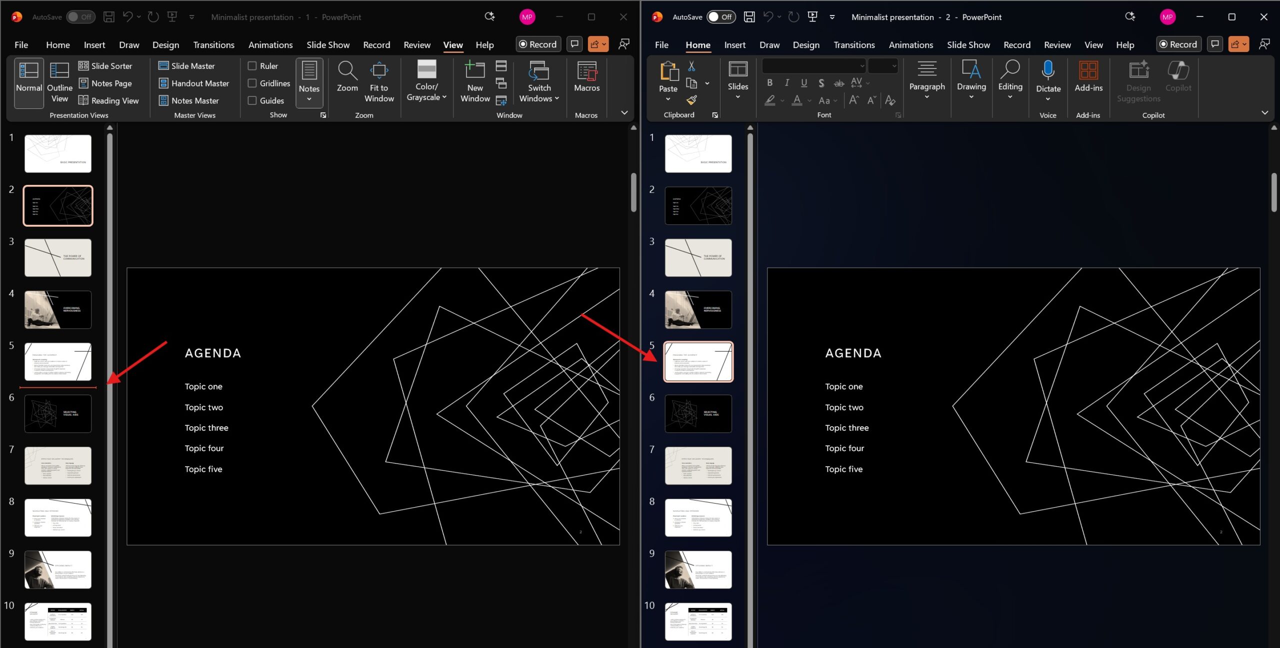 Drag and drop slides in PowerPoint