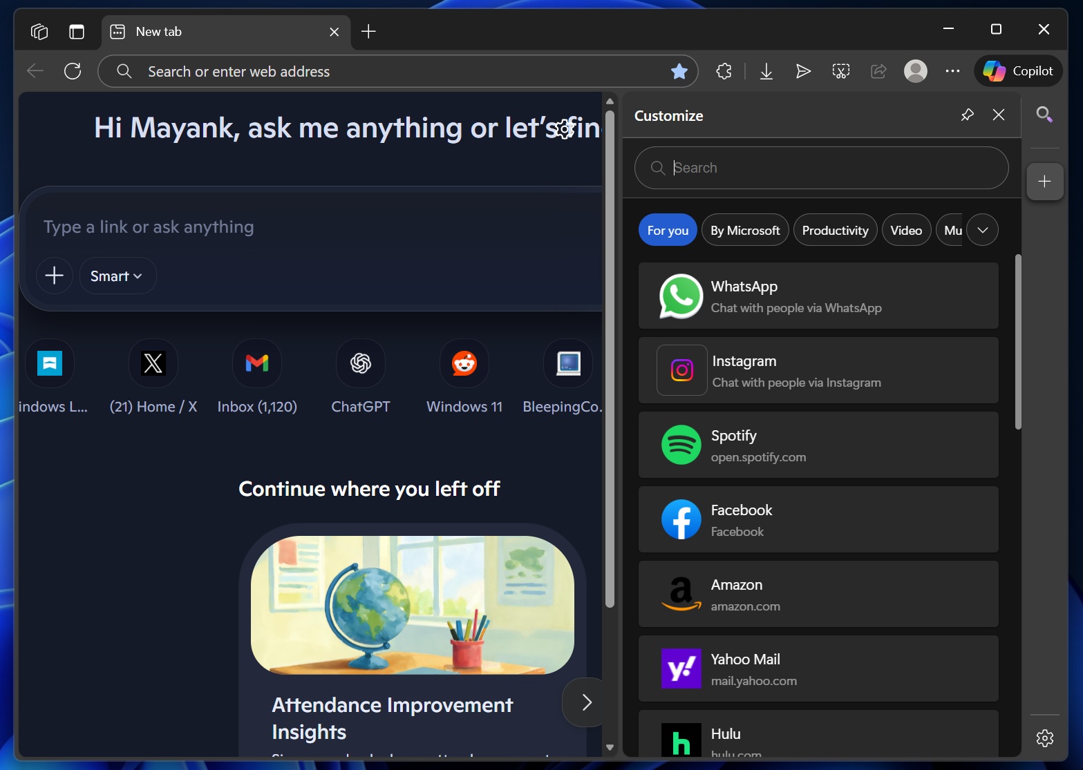 Edge sidebar feature