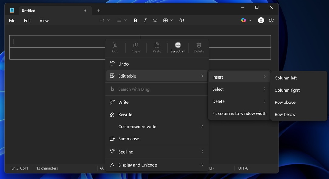 Edit table in Notepad