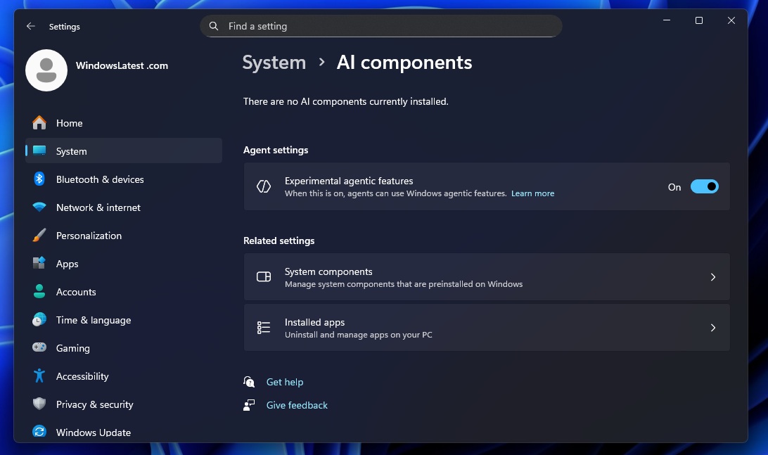Experimental agentic features toggle