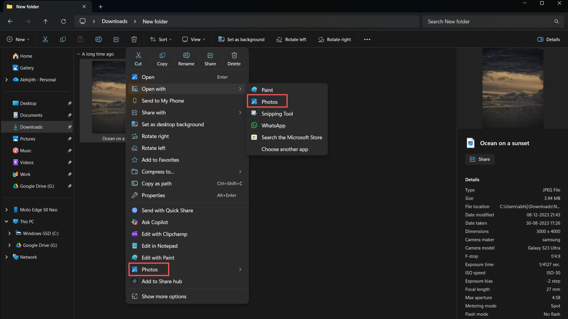 Menú contextual del Explorador de archivos que muestra la misma opción varias veces
