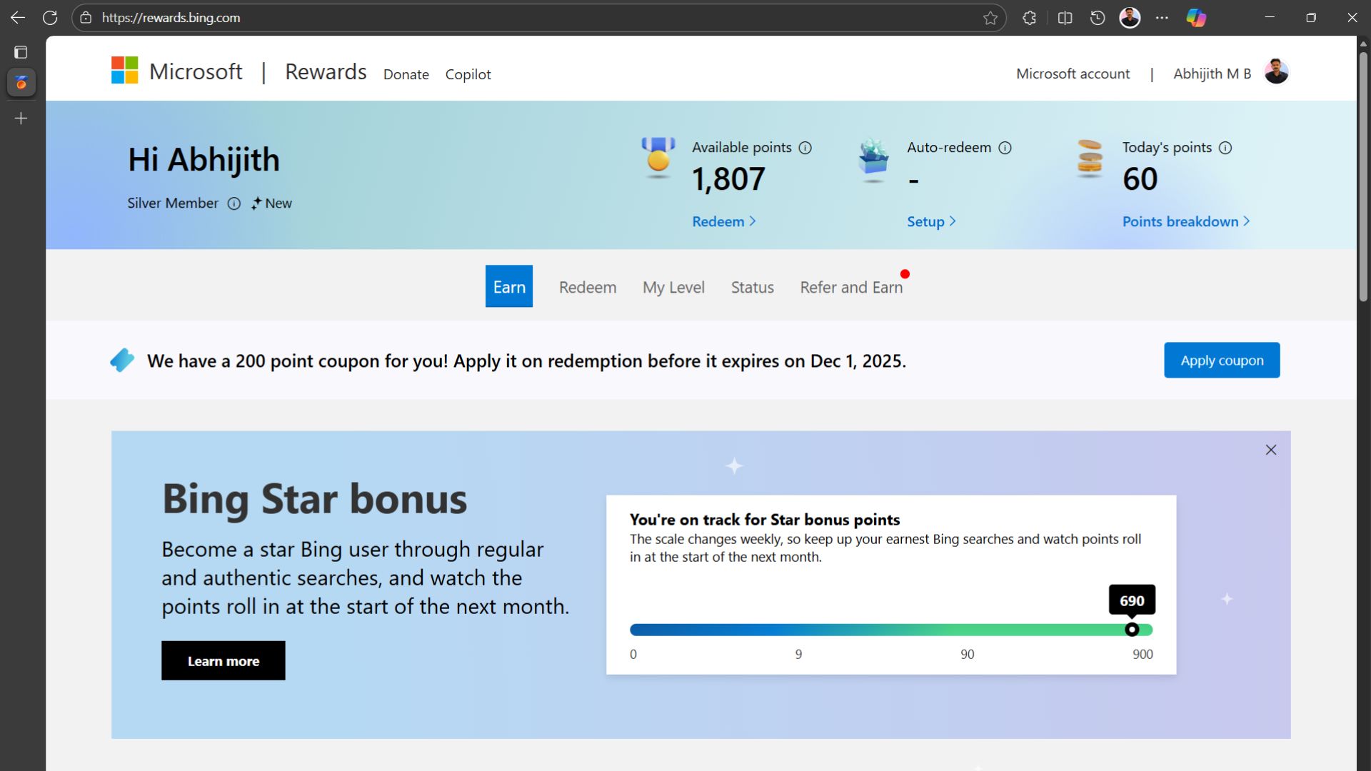 Microsoft Rewards page