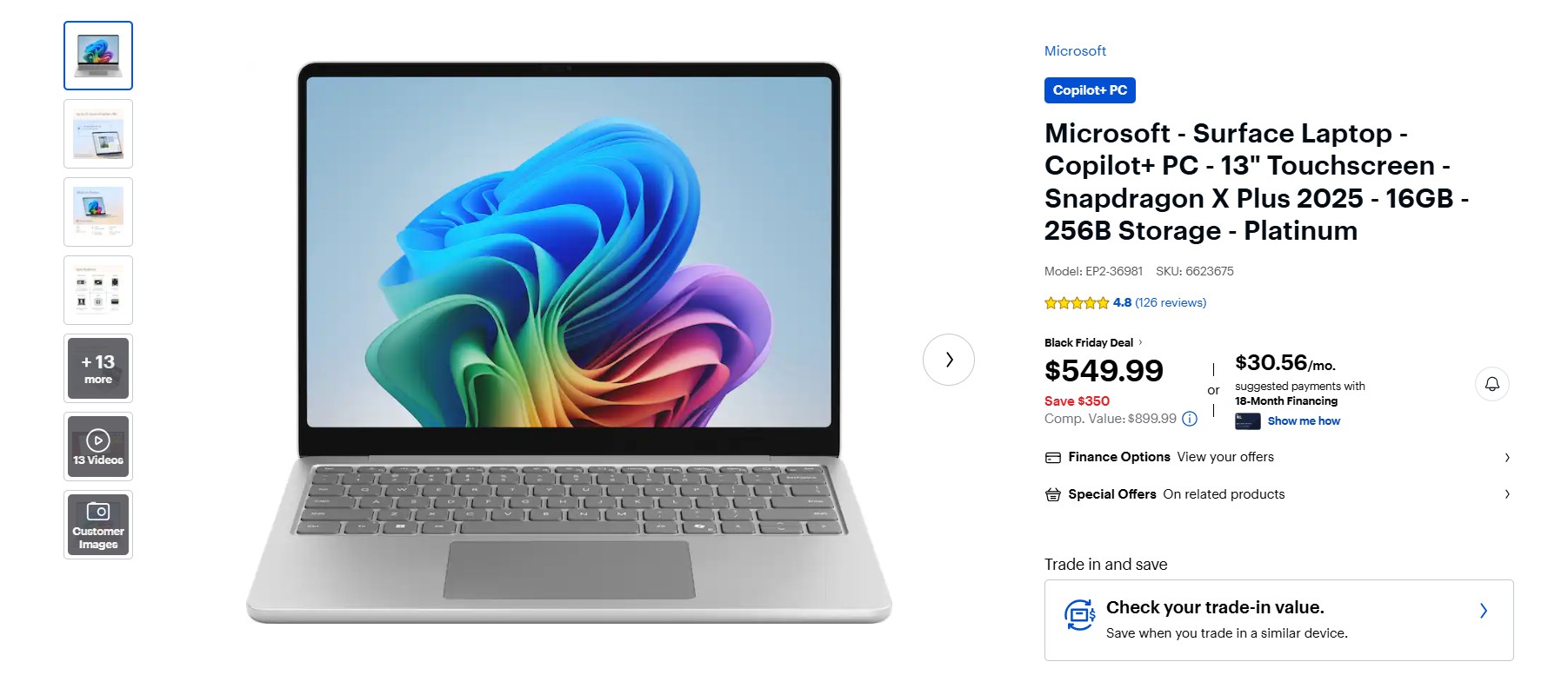 Microsoft Surface Laptop 13inch Touchscreen with Snapdragon X Plus 2025 available at $549 during Black Friday Deals in Best Buy