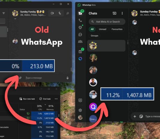 New Chromium based WhatsApp consumes more RAM than UWP WhatsApp