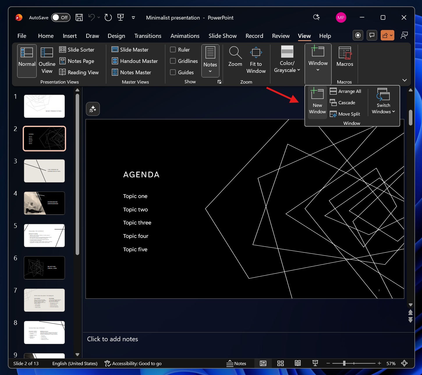 New window in PowerPoint presentation