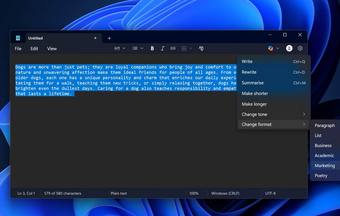 Notepad with Copilot
