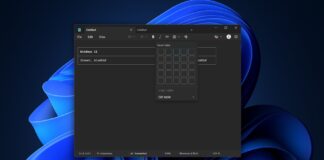 Notepad with table support on Windows 11