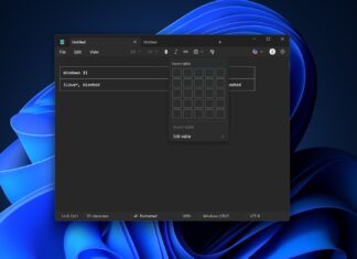Notepad with table support on Windows 11