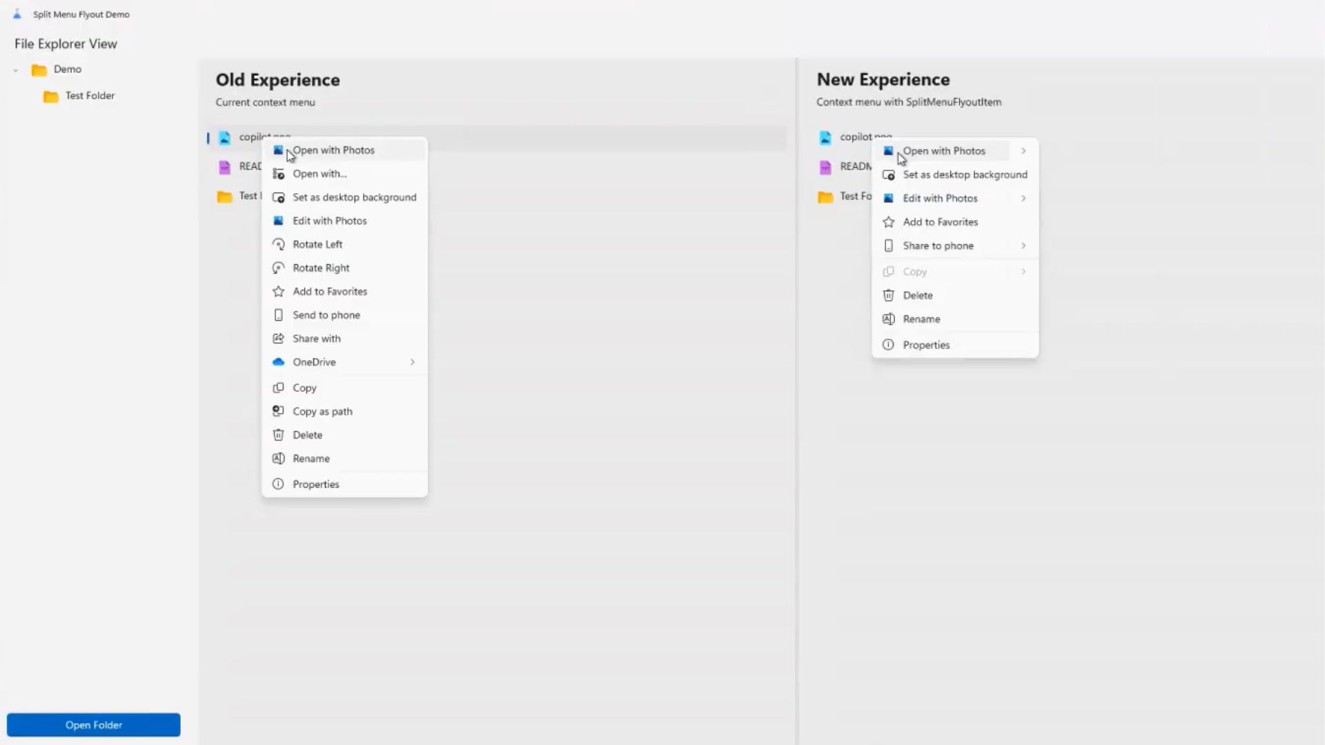 Menú contextual del Explorador de archivos antiguo versus nuevo