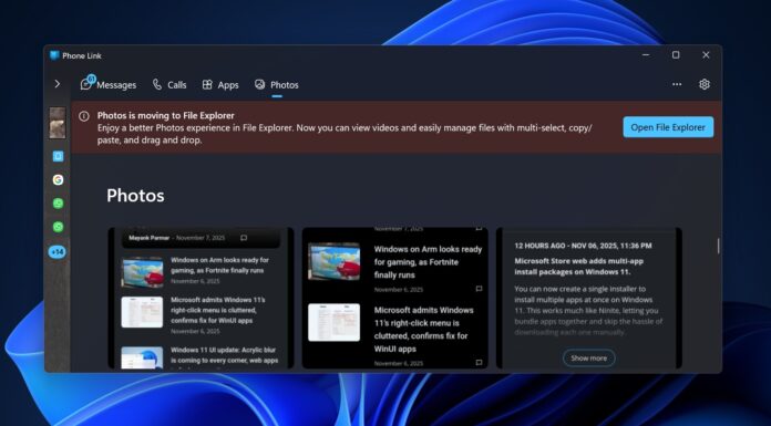 Windows 11 Phone Link app is losing “Photos” feature, Android gallery moving to File Explorer Phone Link app is losing Photos section