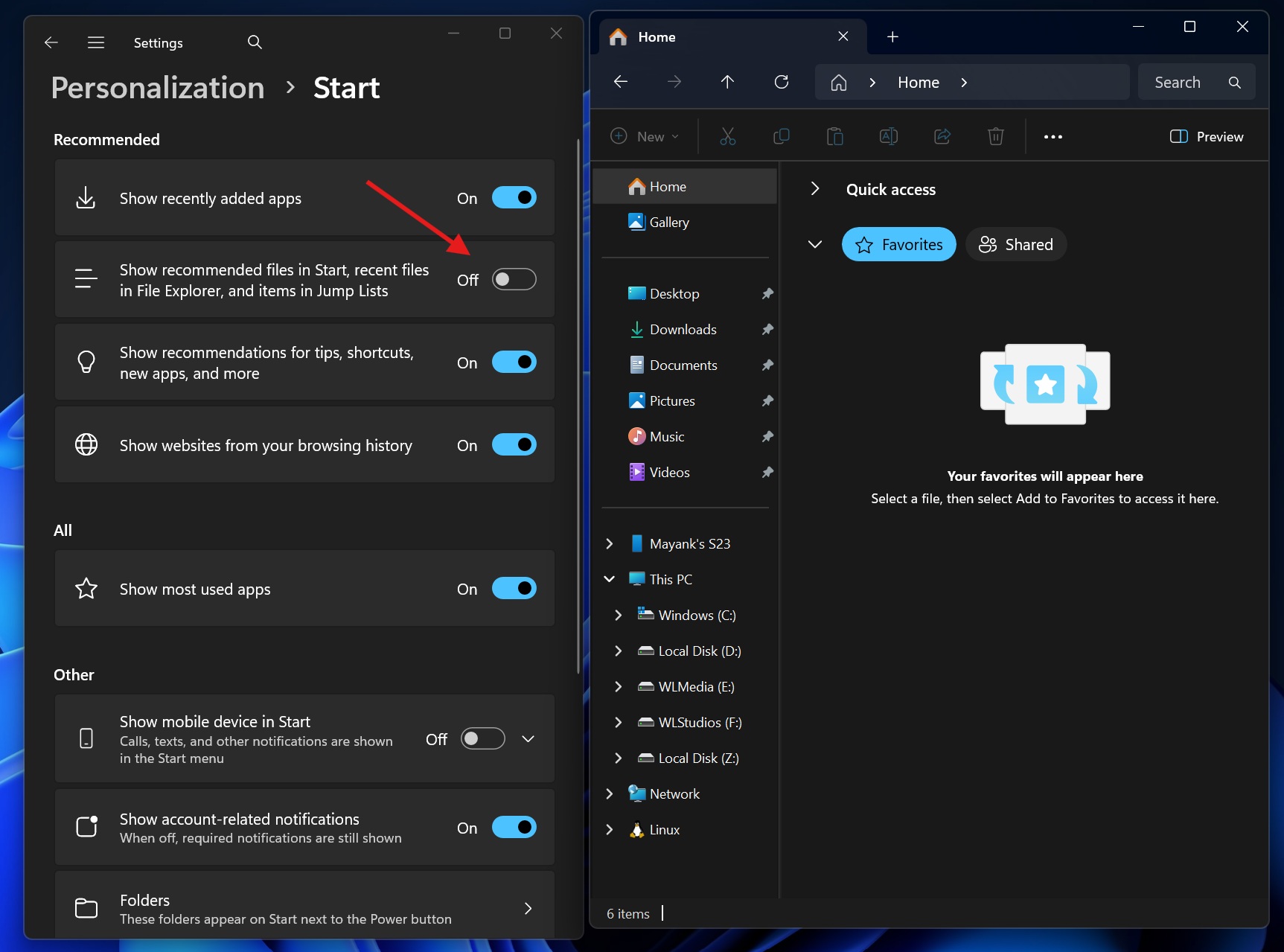 Recent files removed from File Explorer