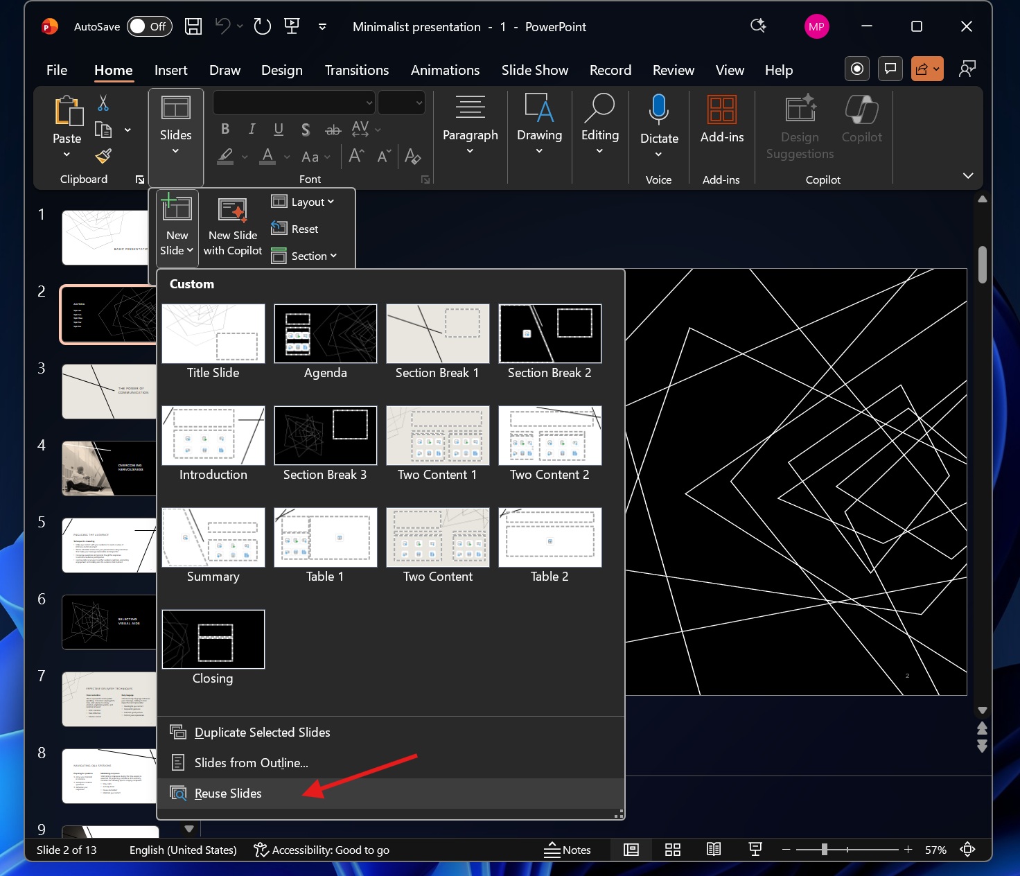 Reuse slides in PowerPoint