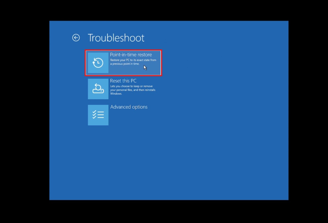 Select Point-in-time restore