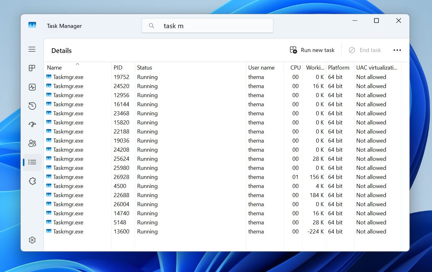 Task Manager processes running in the background
