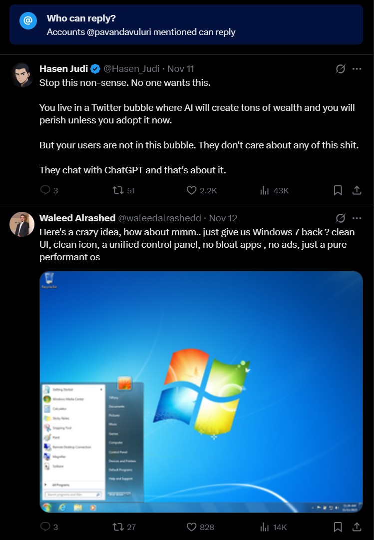 Top replies to Windows chief post about Windows turning into an Agentic OS