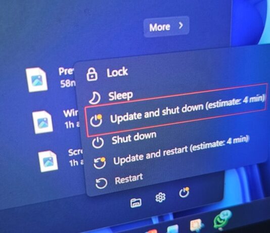 Update and shut down in Windows 11