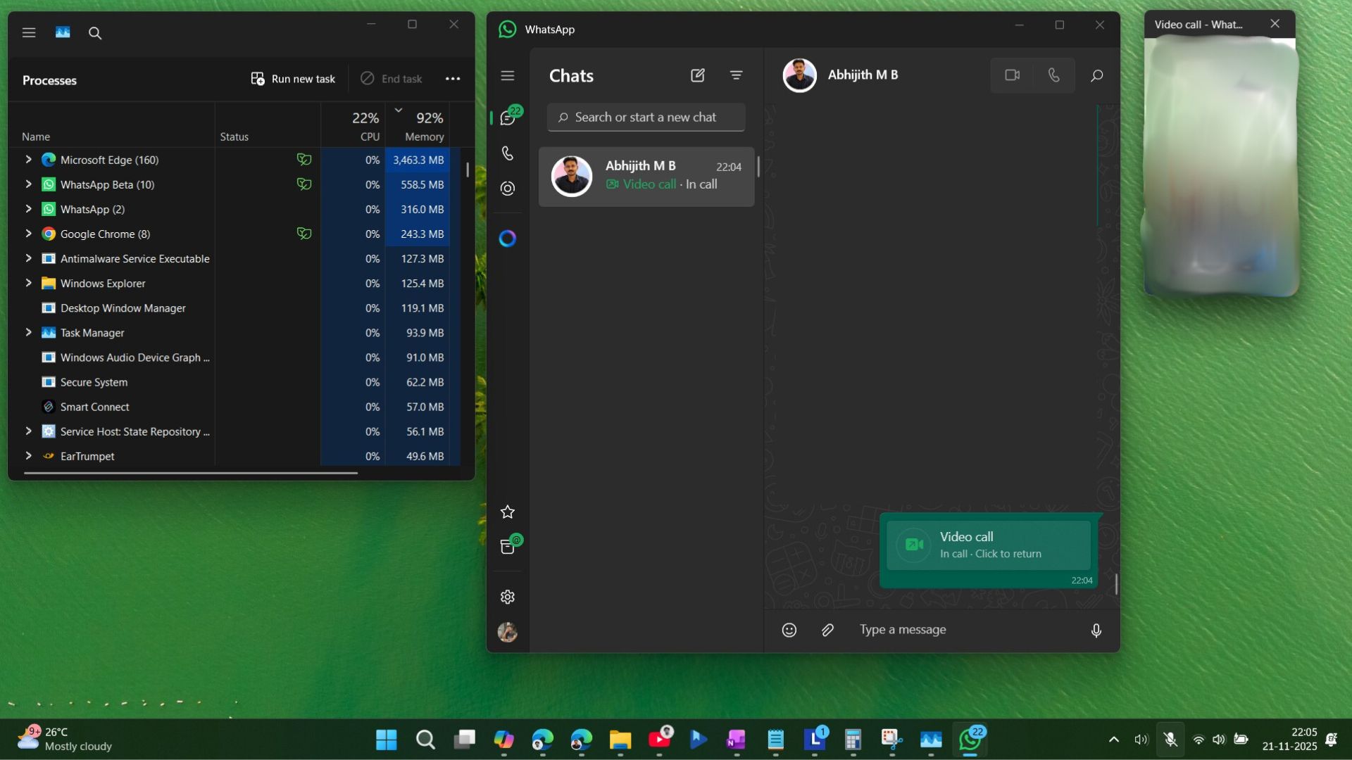 Video call in UWP WhatsApp uses only 300MB RAM