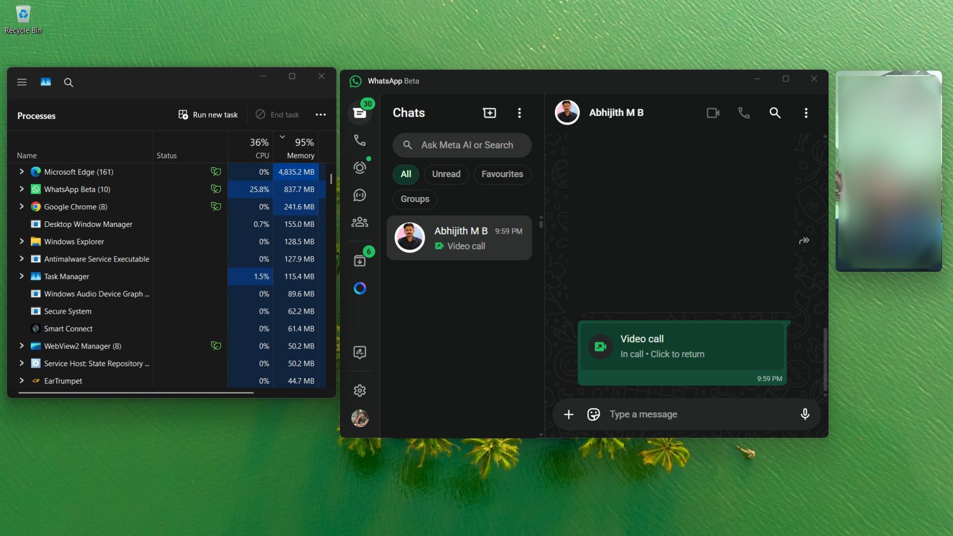Video calls in Chromium-based WhatsApp uses almost 900MB RAM
