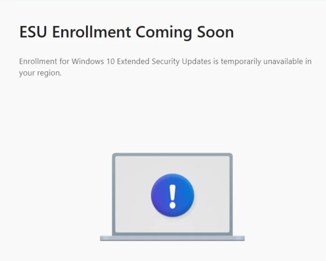 Windows 10 ESU Enrollment Coming Soon
