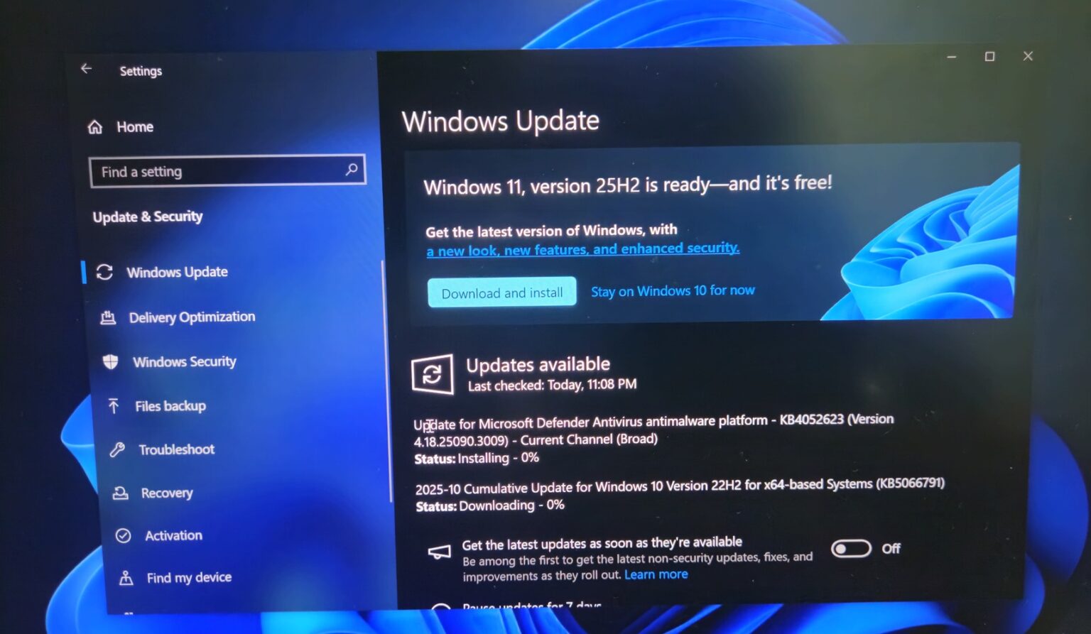 windows 10 22h2 vers windows 11 25h2
