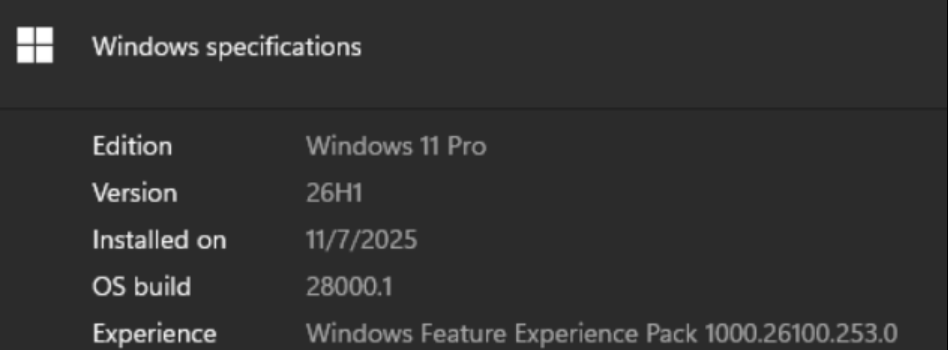 Windows 11 26H1 update