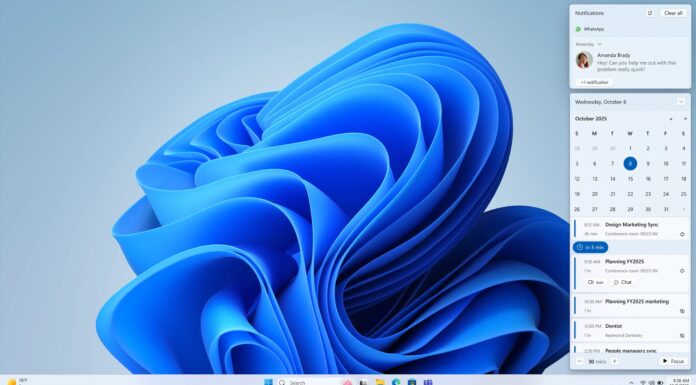 Windows 11 Calendar Agenda View in Notification Center