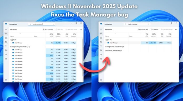 Windows 11 November 2025 Update (Build 26200.7171) fixes the Task Manager ghost instance bug