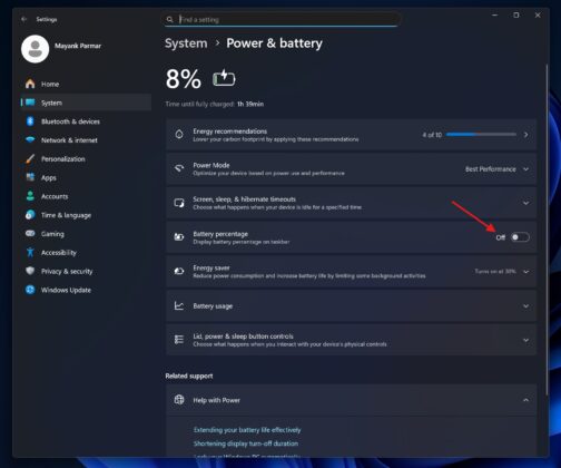 Windows 11 Show Battery Percentage