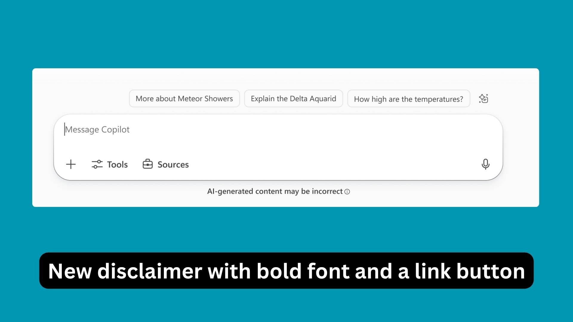 improved Disclaimer Microsoft 365 copilot chat