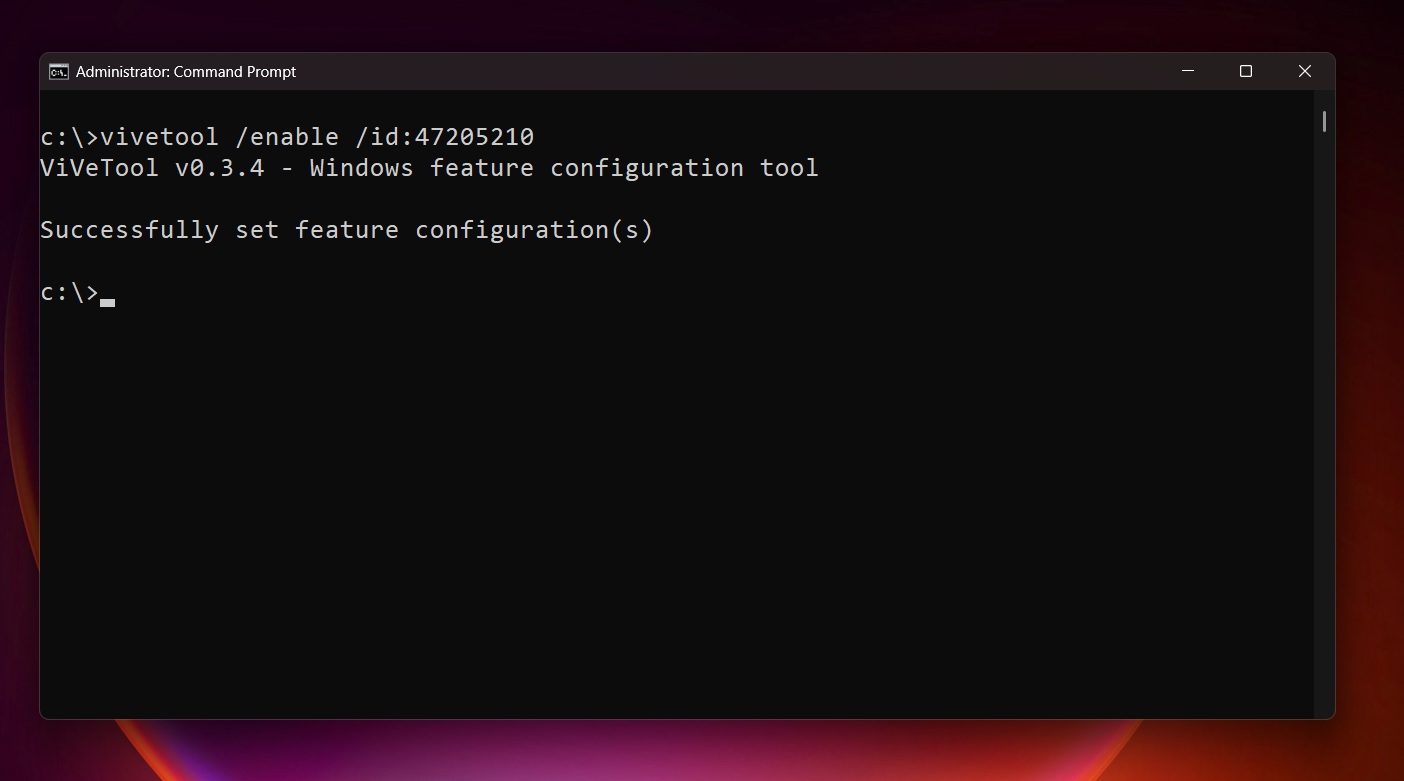 vivetool enable 25h2 start menu