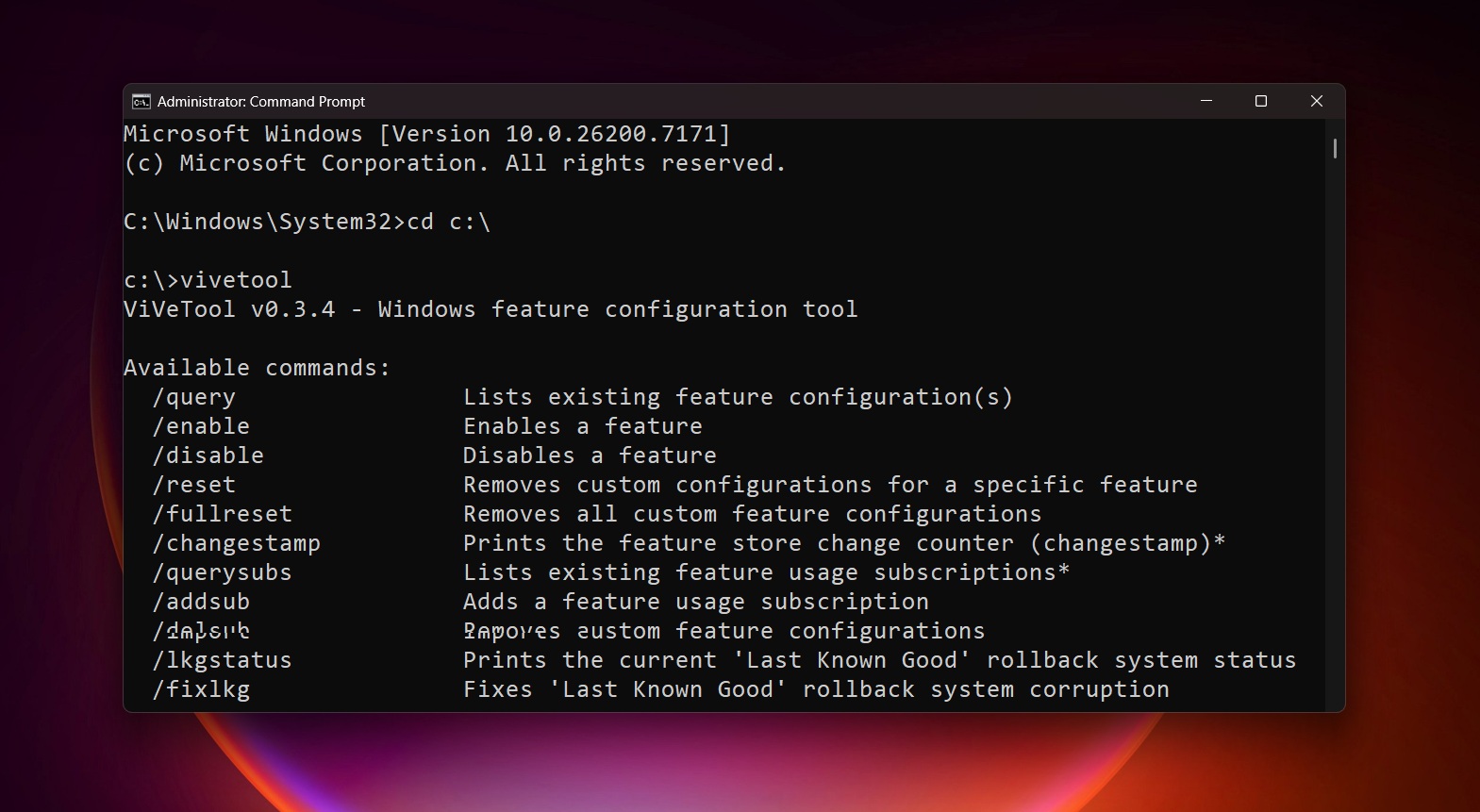 vivetool run windows 11