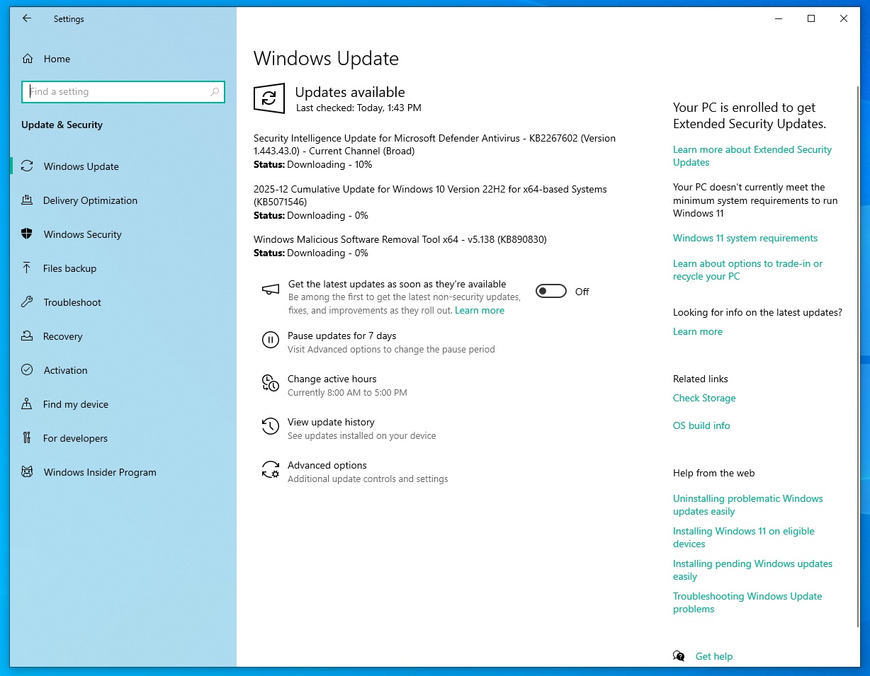 2025-12 Cumulative Update for Windows 10 Version 22H2 for x64-based Systems (KB5071546)