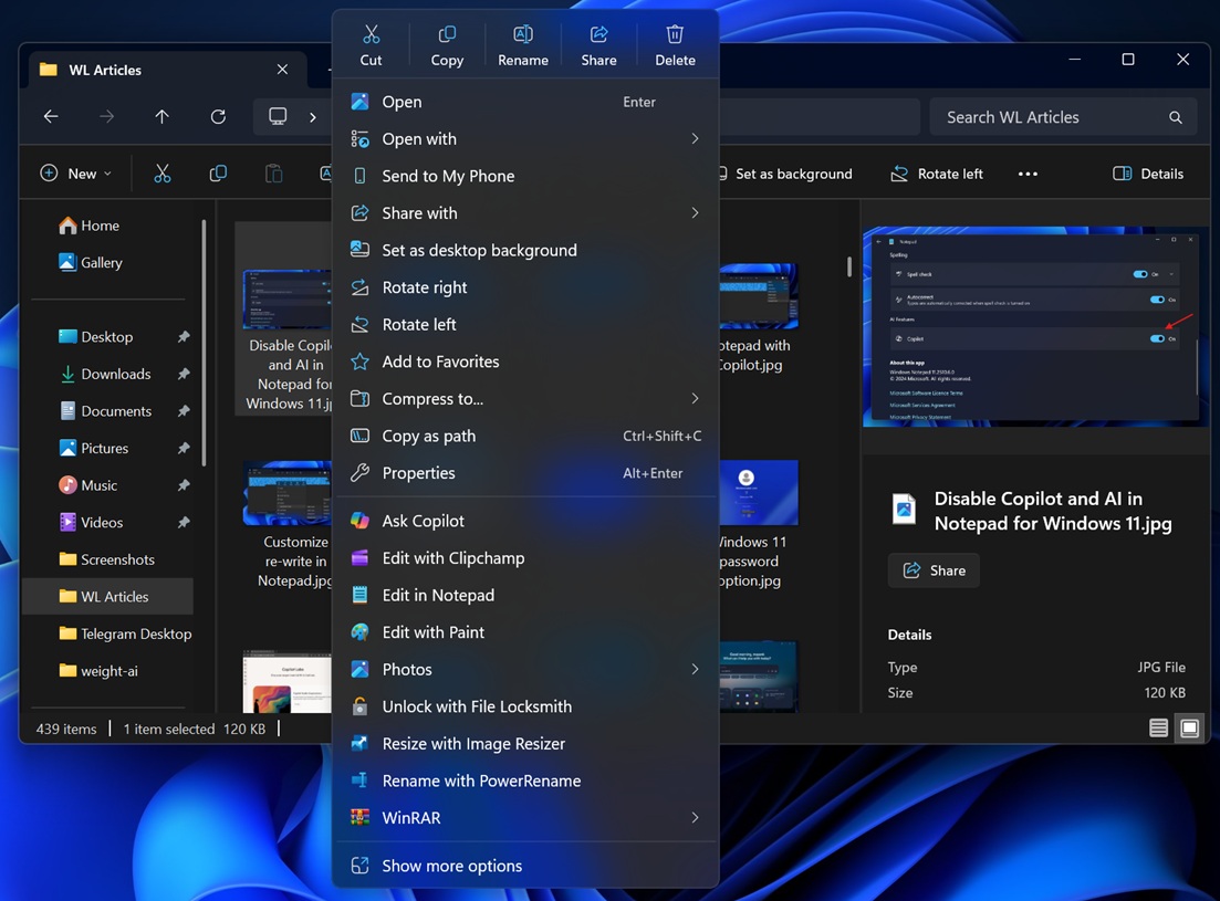 AI Actions hidden in Windows 11
