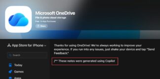 Changelog for OneDrive iOS app shows that the notes were generated using Copilot