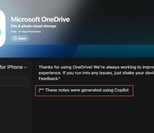 Changelog for OneDrive iOS app shows that the notes were generated using Copilot