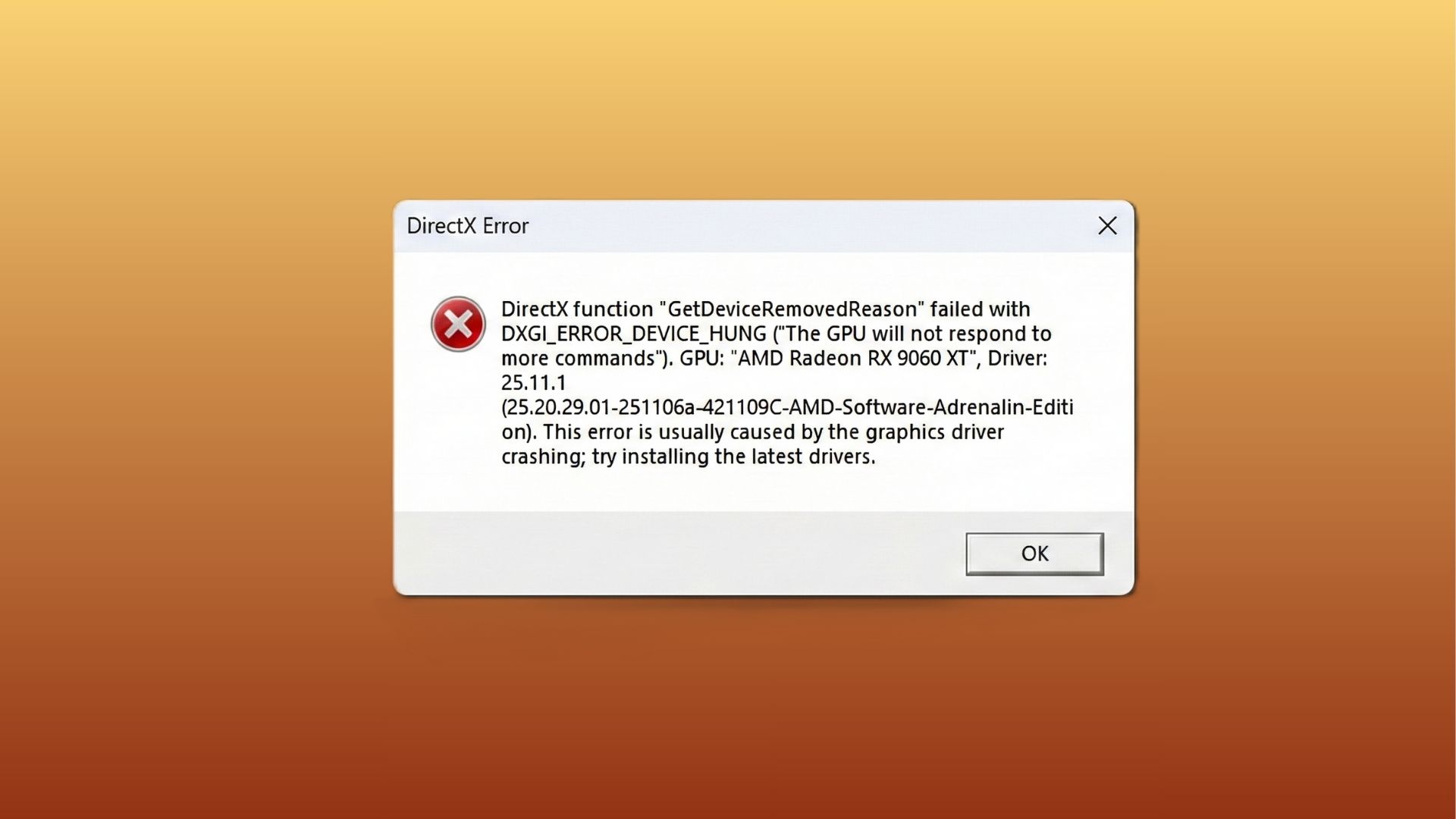 DirectX Error saying GPU will not respond to more commands