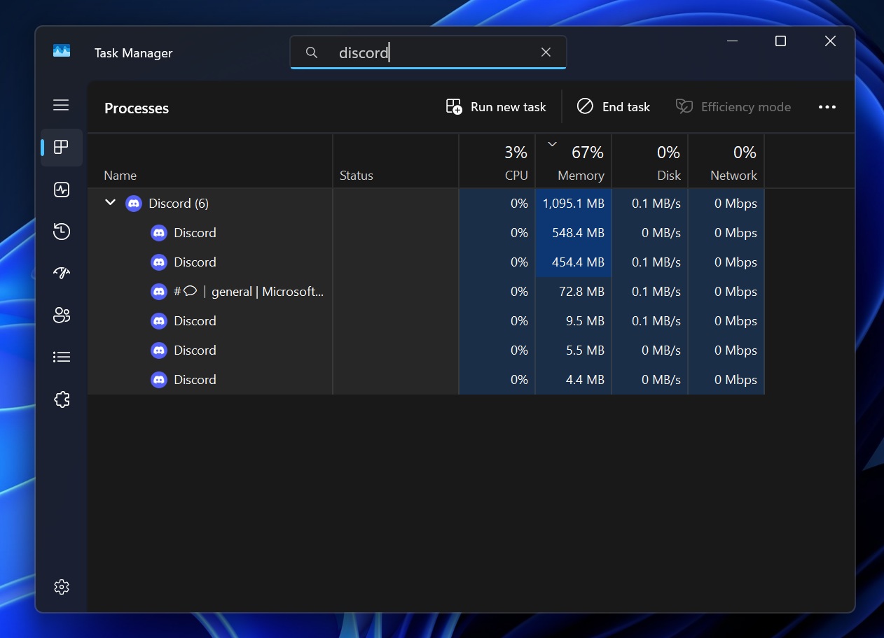 Discord Windows app RAM usage