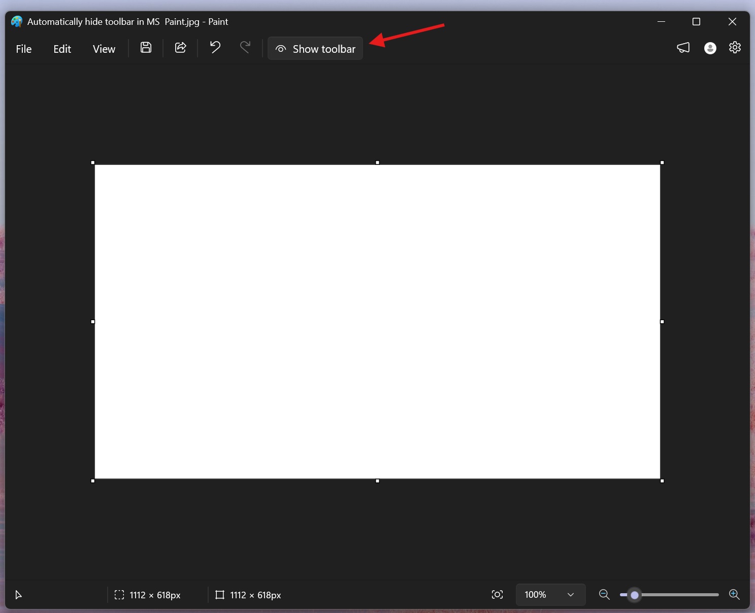 Hide toolbar in MS Paint