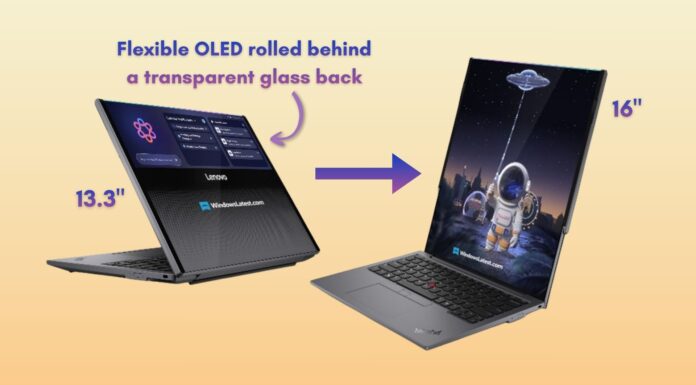Lenovo ThinkPad Rollable XD Concept that expands from a 13.3-inch display to a 16 inch screen