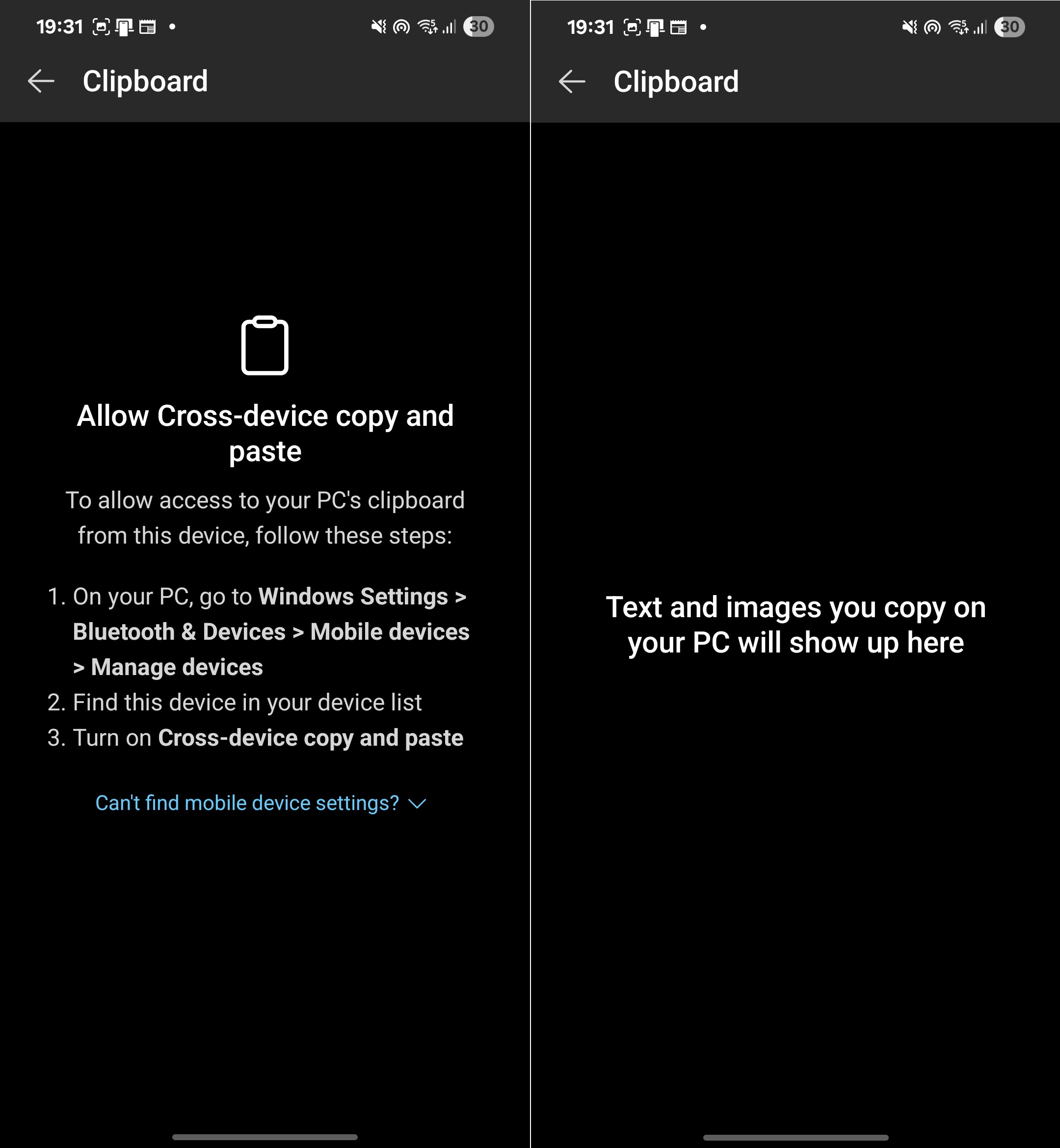 Link to Windows Cross-device copy and paste