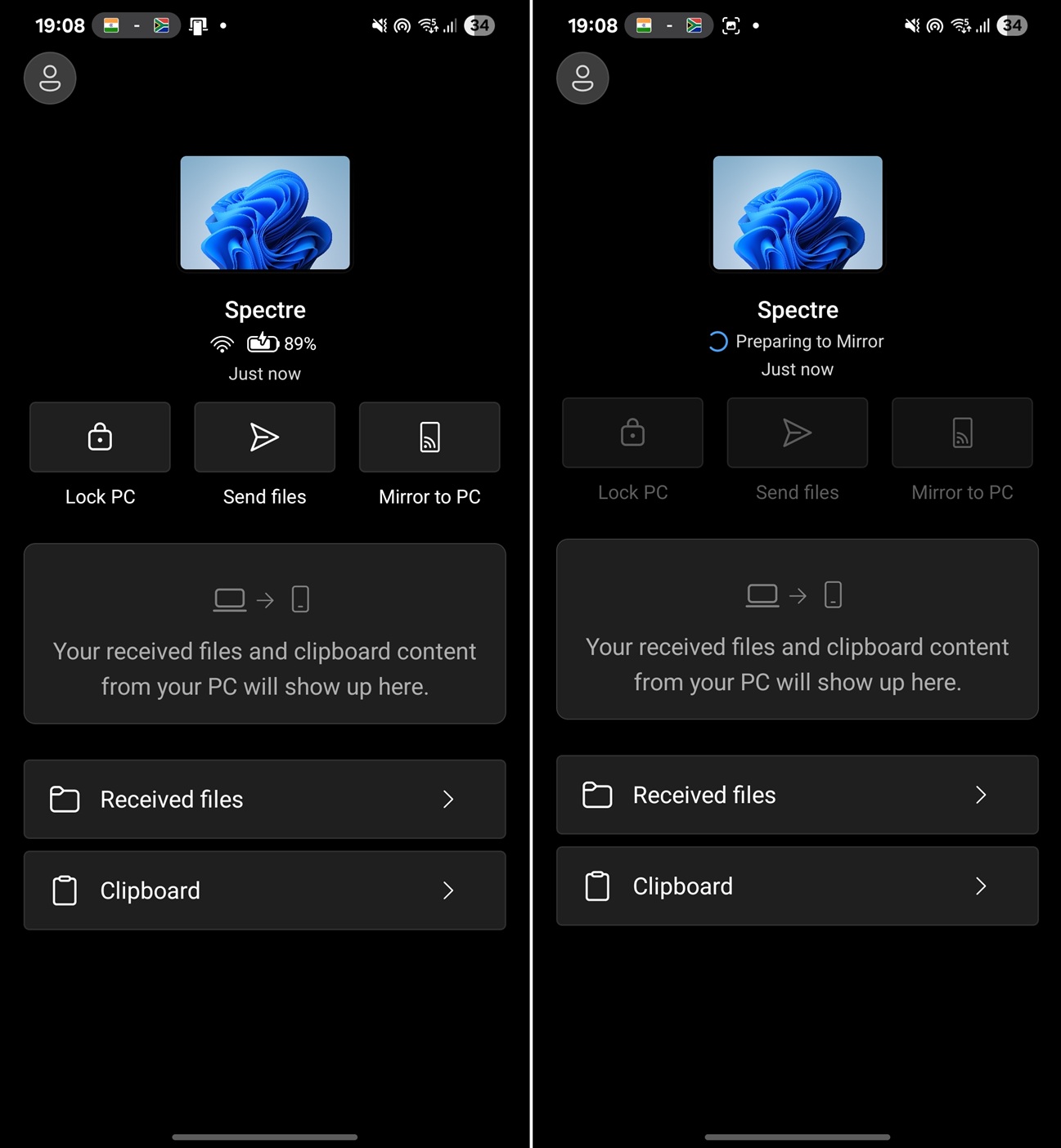 Mirror to PC on Android in Link to Windows app