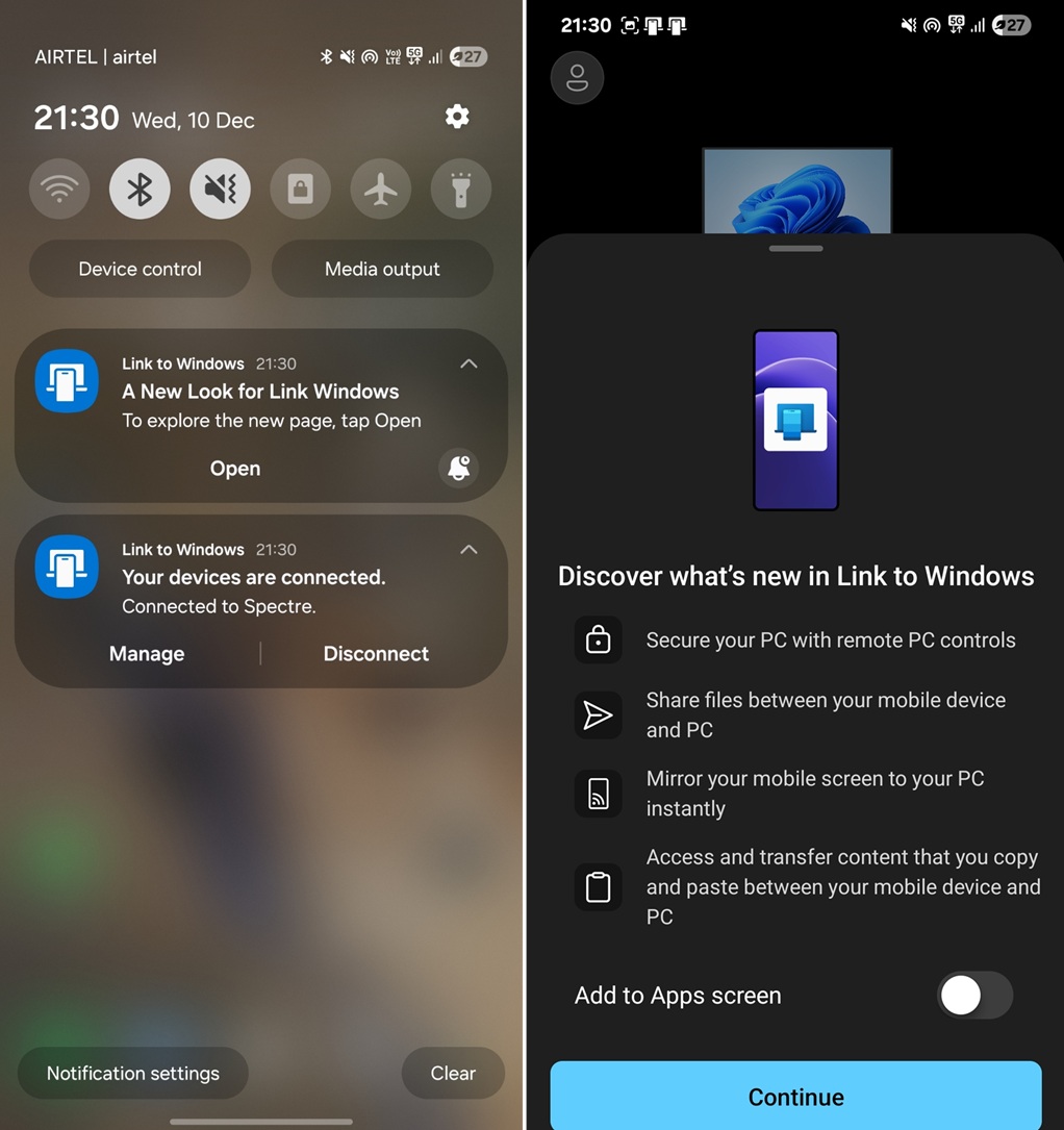 New Link to Windows app for Android