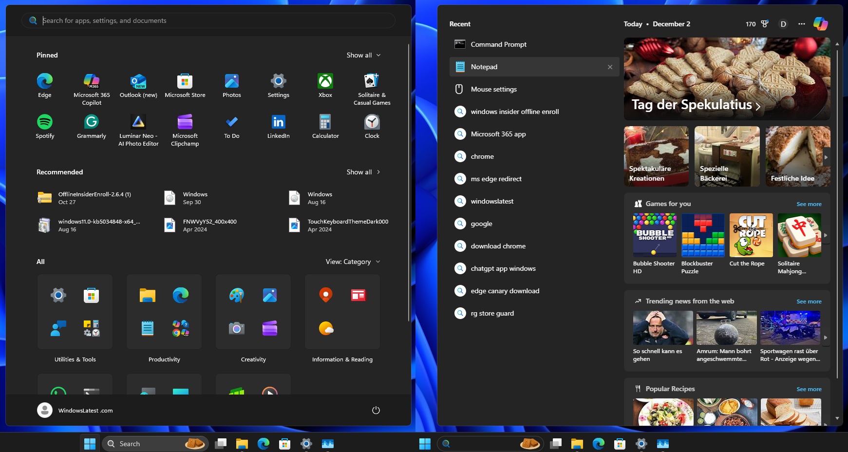 Start menu and Search height in Windows 11