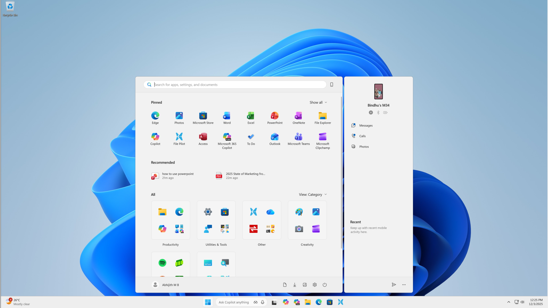 Start menu in a 14 inch 4K screen with 175% Scale