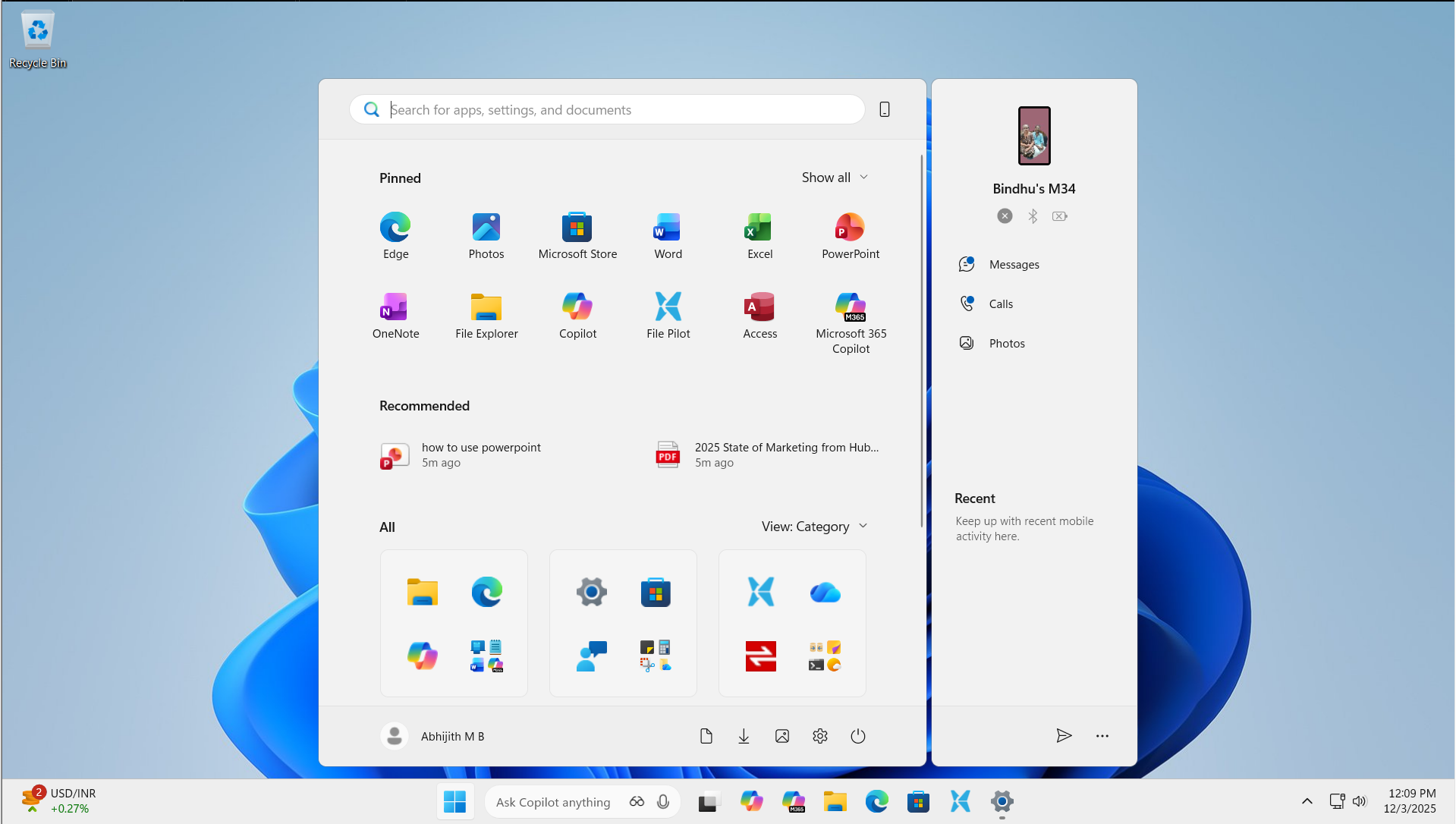 Start menu with 125% Scale and 1920x1080 resolution