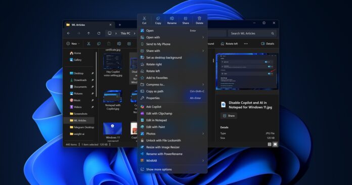 Windows 11 AI Actions in context menu