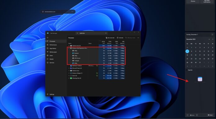 Windows 11’s “Agenda” view in the Notification Center is a WebView2 (web app component), not native Windows 11 Notification Center WebView2